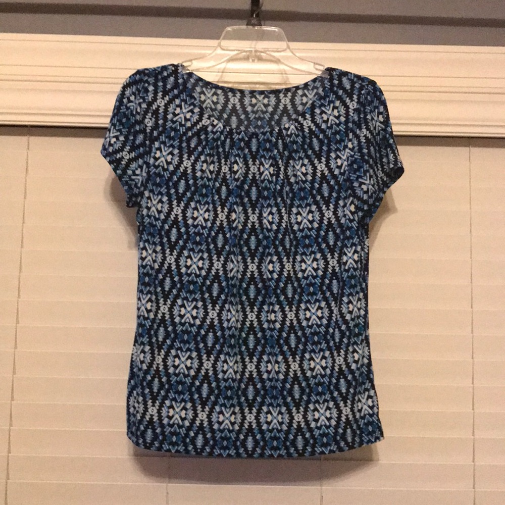 Black, blue, white blouse